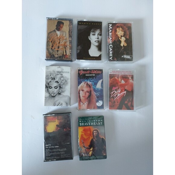 Lot of 8 Cassette Music Tapes 80s & 90s Madonna Mariah Carey Ratt Great White - Picture 1 of 1